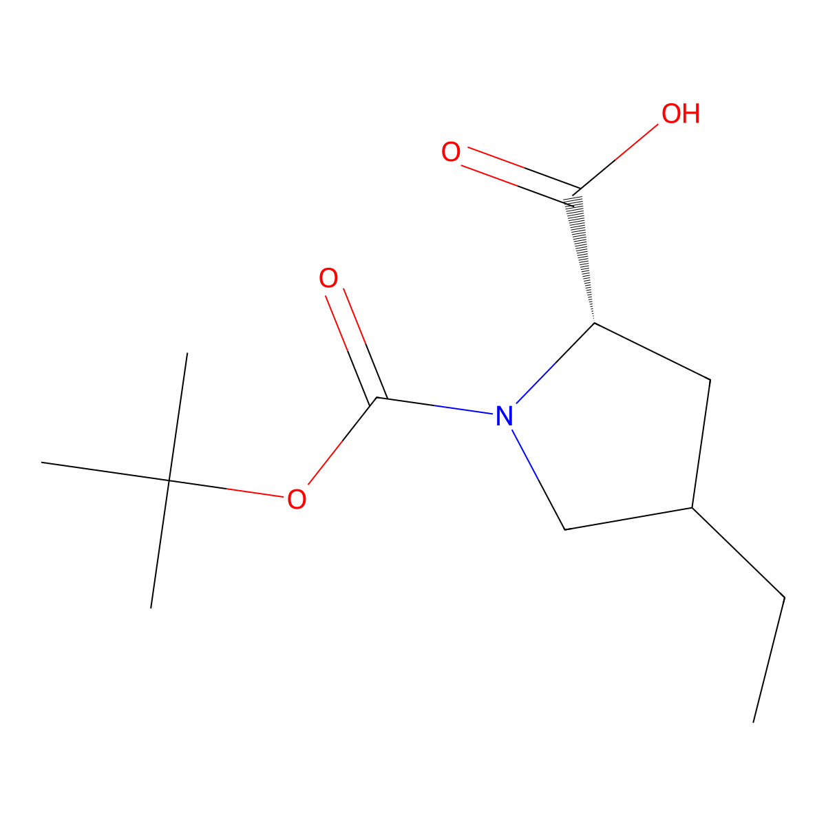 (2S)-1-(tert-butoxycarbonyl)-4-ethylpyrrolidine-2-carboxylic acid molecular structure, CAS 1615709-21-1