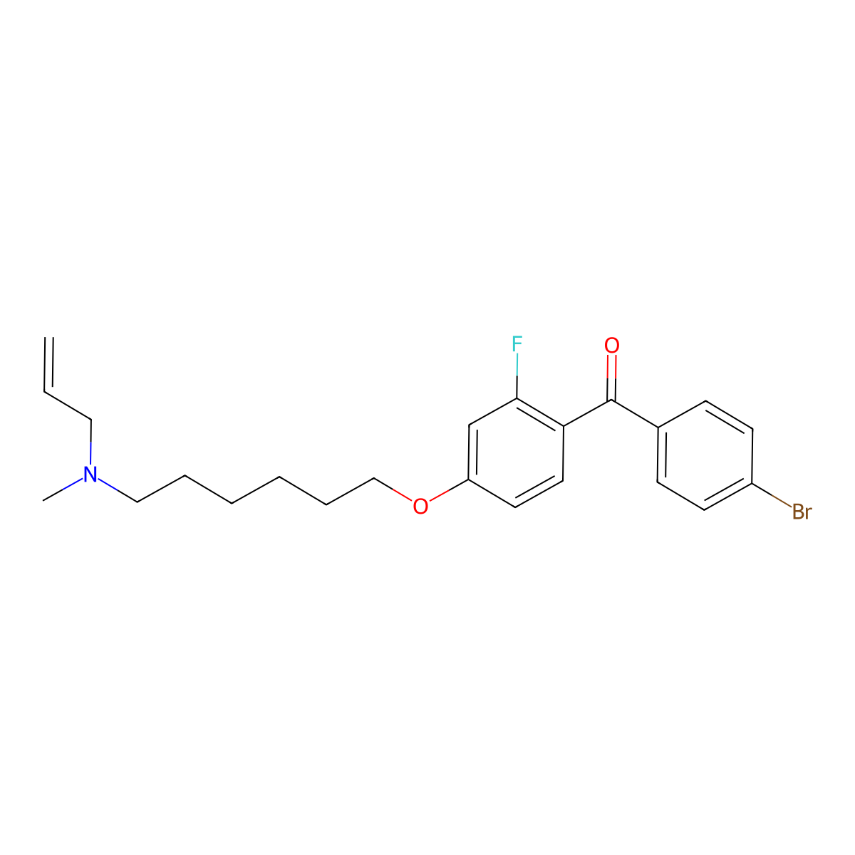 (4-Bromophenyl)(2-fluoro-4-((6-(methyl-2-propen-1-ylamino)hexyl)oxy)phenyl)methanone molecular structure, CAS 161582-11-2