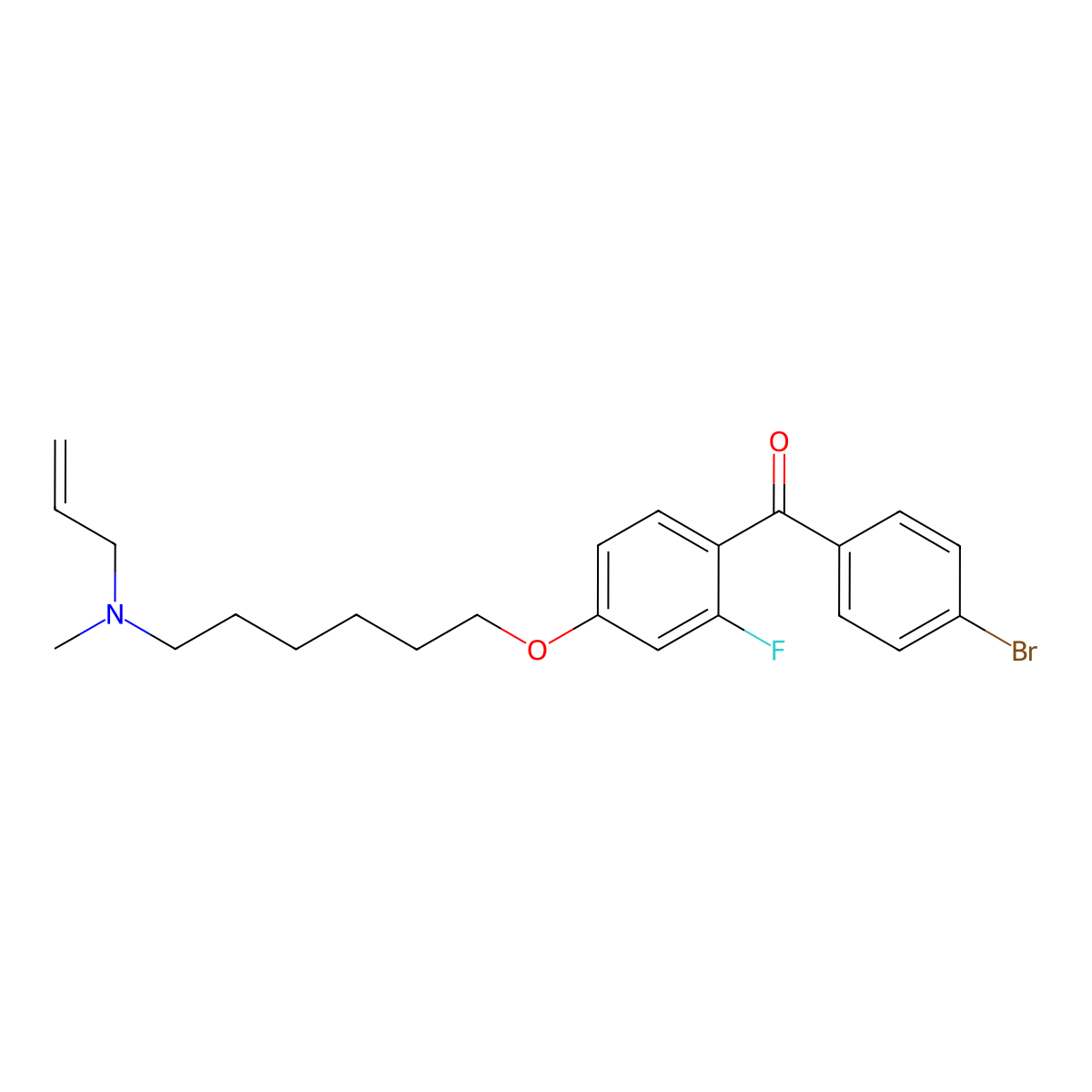 (4-Bromophenyl)(2-fluoro-4-((6-(methyl-2-propen-1-ylamino)hexyl)oxy)phenyl)methanone molecular structure, CAS 161582-11-2
