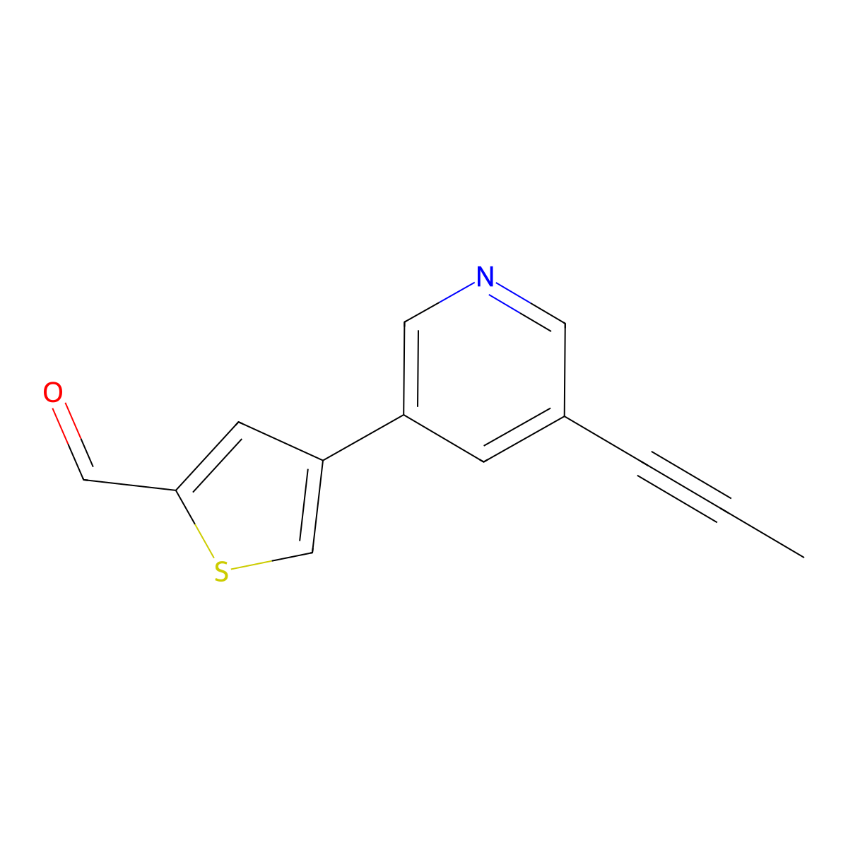4-(5-(Prop-1-yn-1-yl)pyridin-3-yl)thiophene-2-carbaldehyde molecular structure, CAS 1616100-53-8