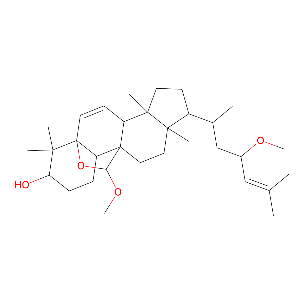 (1S,4R,5R,8R,9S,12R,13R,16R,19R)-19-methoxy-8-[(2S,4R)-4-methoxy-6-methylhept-5-en-2-yl]-5,9,17,17-tetramethyl-18-oxapentacyclo[10.5.2.01,13.04,12.05,9]nonadec-2-en-16-ol molecular structure, CAS 1616120-83-2