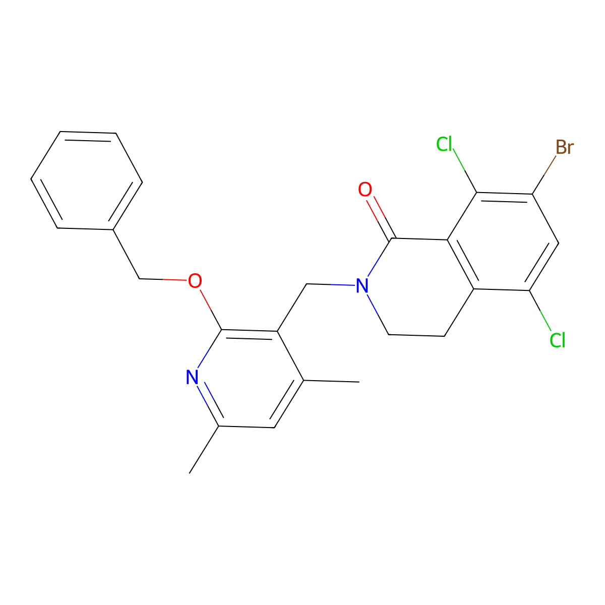 2-((2-(benzyloxy)-4,6-dimethylpyridin-3-yl)methyl)-7-bromo-5,8-dichloro-3,4-dihydroisoquinolin-1(2H)-one molecular structure, CAS 1616289-36-1