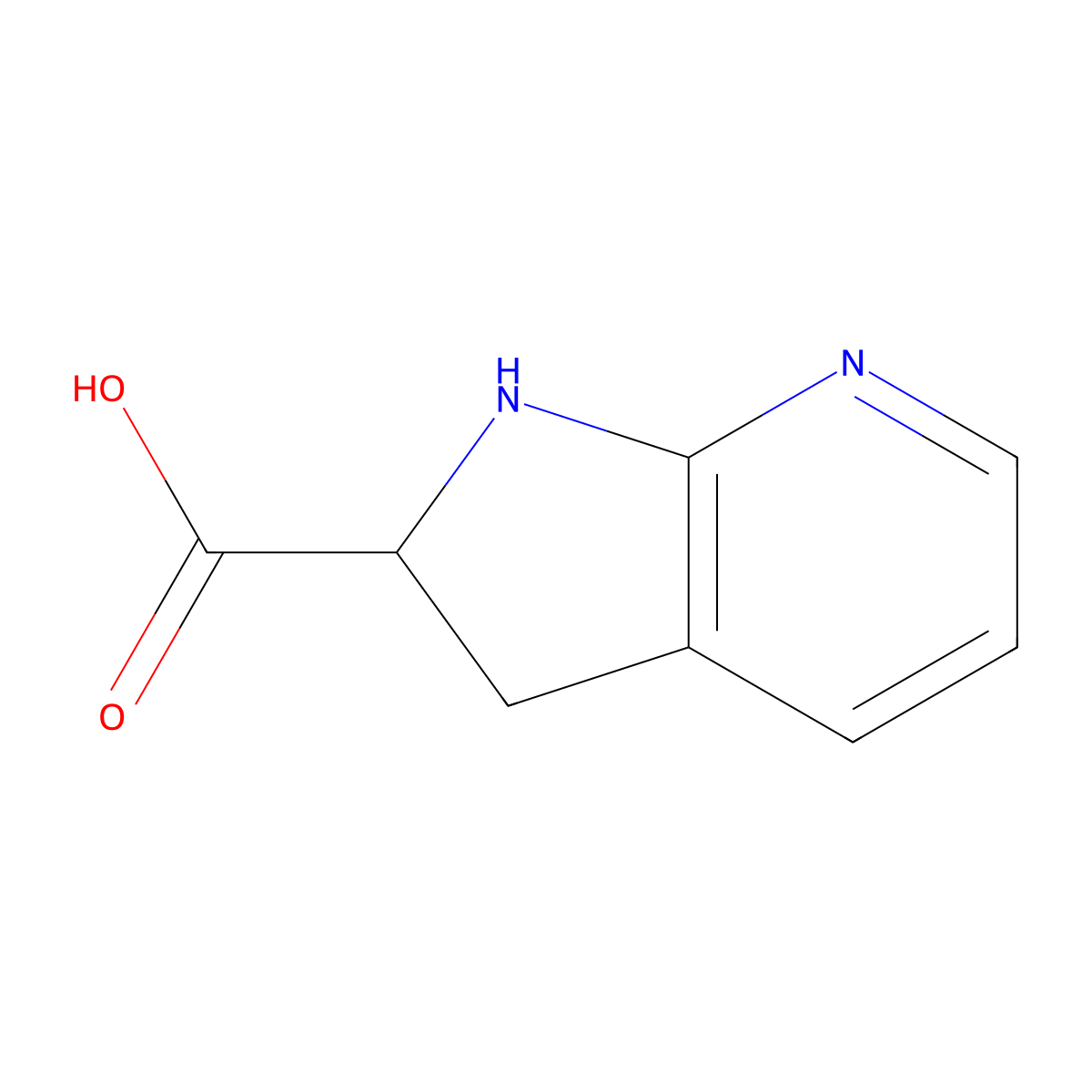 2,3-dihydro-1H-pyrrolo[2,3-b]pyridine-2-carboxylic acid molecular structure, CAS 1616337-50-8