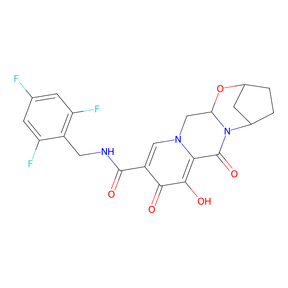(2S,5R,13aS)-8-Hydroxy-7,9-dioxo-N-(2,4,6-trifluorobenzyl)-2,3,4,5,7,9,13,13a-octahydro-2,5-methanopyrido[1',2':4,5]pyrazino[2,1-b][1,3]oxazepine-10-carboxamide molecular structure, CAS 1616340-12-5