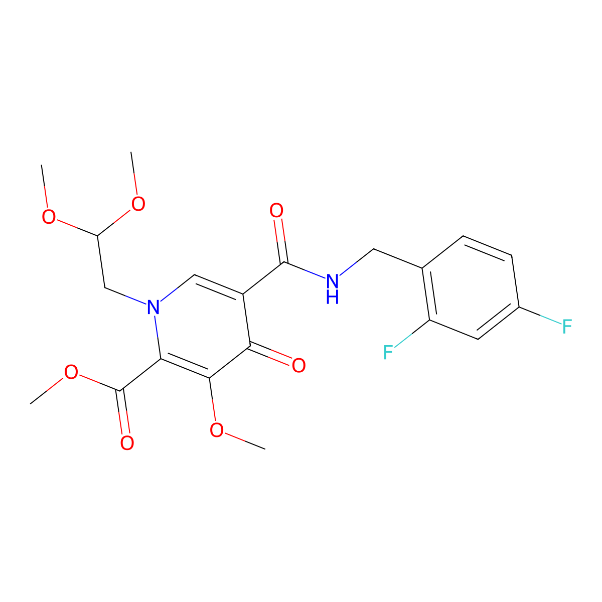 Methyl 5-((2,4-difluorobenzyl)carbamoyl)-1-(2,2-dimethoxyethyl)-3-methoxy-4-oxo-1,4-dihydropyridine-2-carboxylate molecular structure, CAS 1616340-68-1