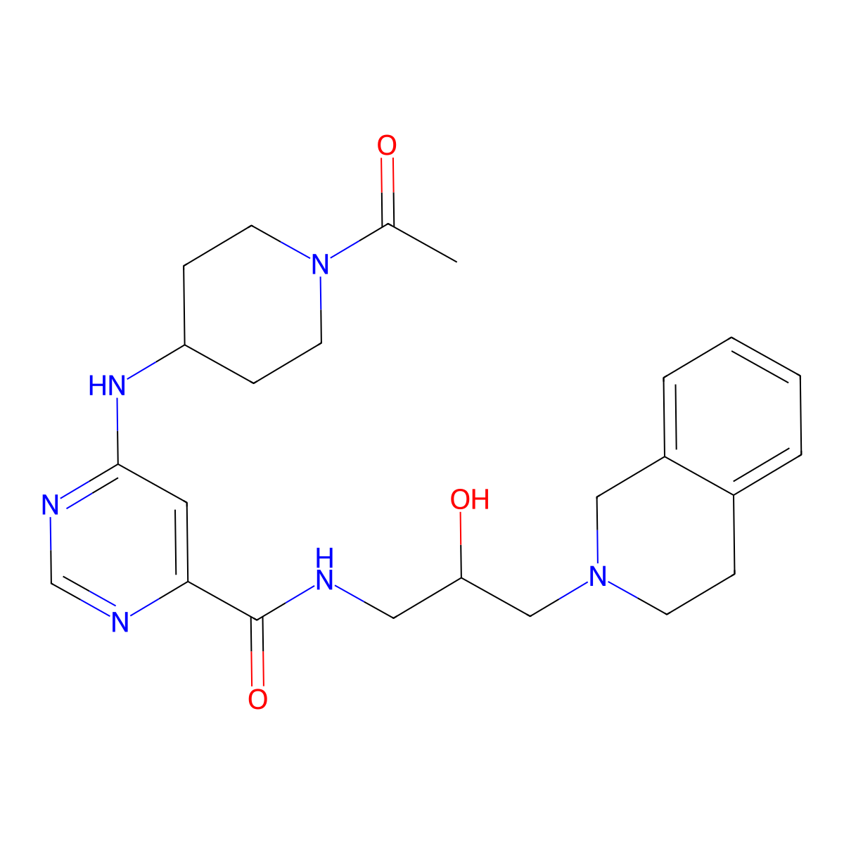 6-[(1-acetylpiperidin-4-yl)amino]-N-[(2R)-2-hydroxy-3-(1,2,3,4-tetrahydroisoquinolin-2-yl)propyl]pyrimidine-4-carboxamide molecular structure, CAS 1616397-25-1