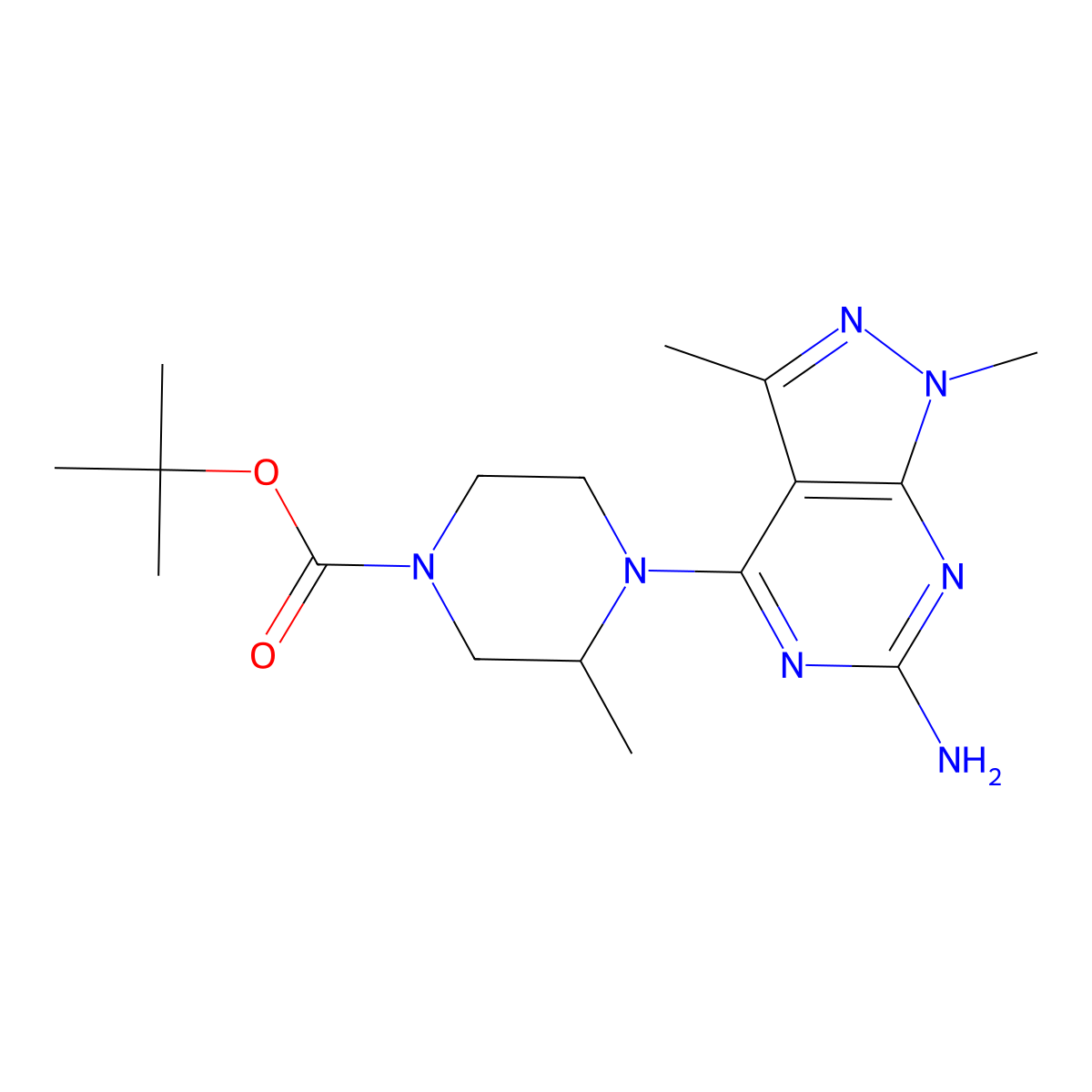 (S)-tert-Butyl 4-(6-amino-1,3-dimethyl-1H-pyrazolo[3,4-d]pyrimidin-4-yl)-3-methylpiperazine-1-carboxylate molecular structure, CAS 1616415-40-7