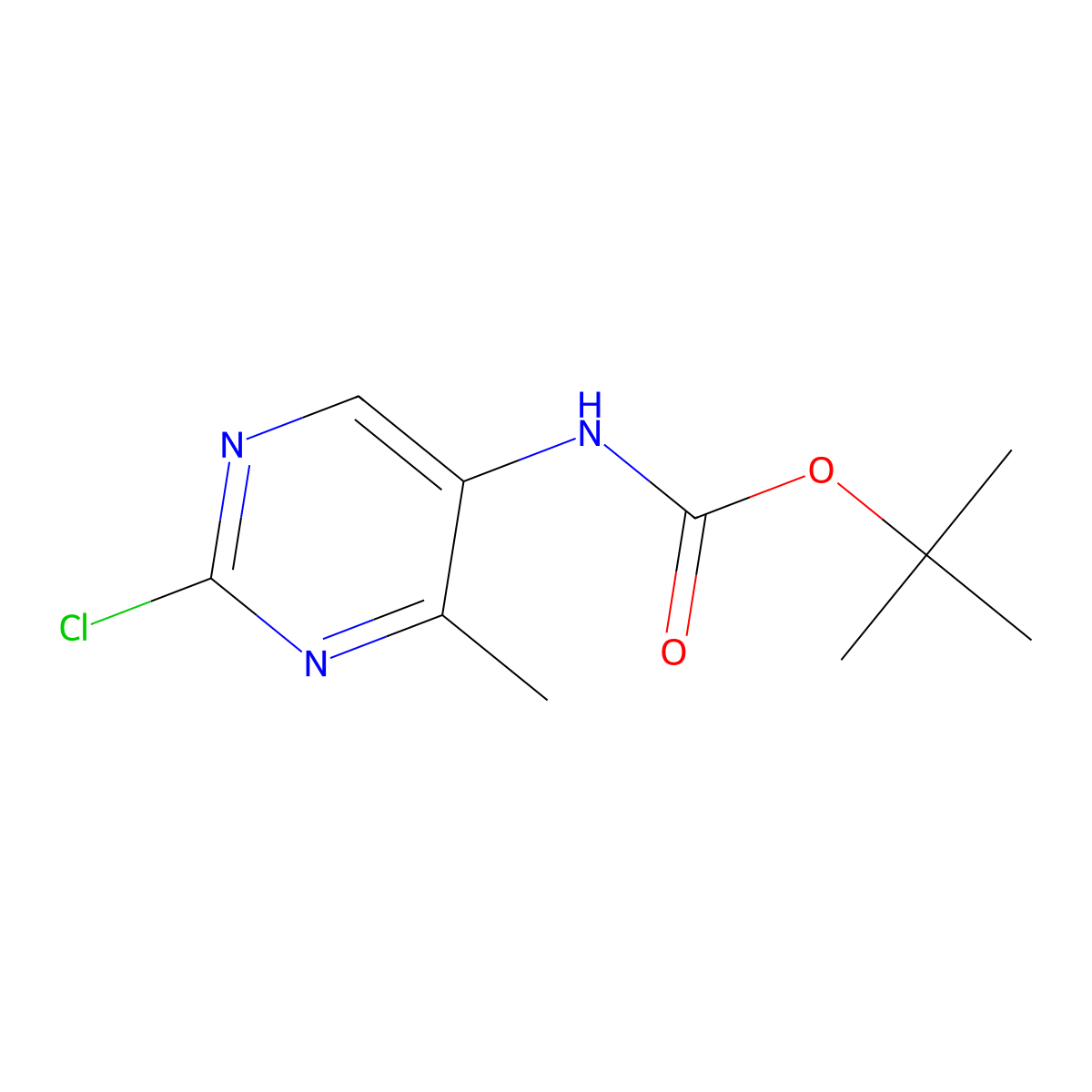 tert-Butyl N-(2-chloro-4-methylpyrimidin-5-yl)carbamate molecular structure, CAS 1616415-55-4