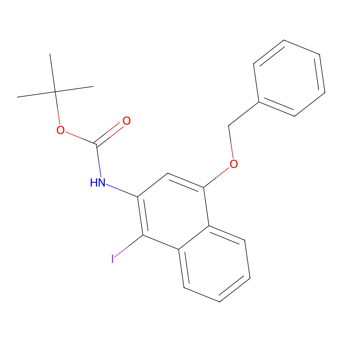 tert-Butyl (4-(benzyloxy)-1-iodonaphthalen-2-yl)carbamate molecular structure, CAS 161646-53-3
