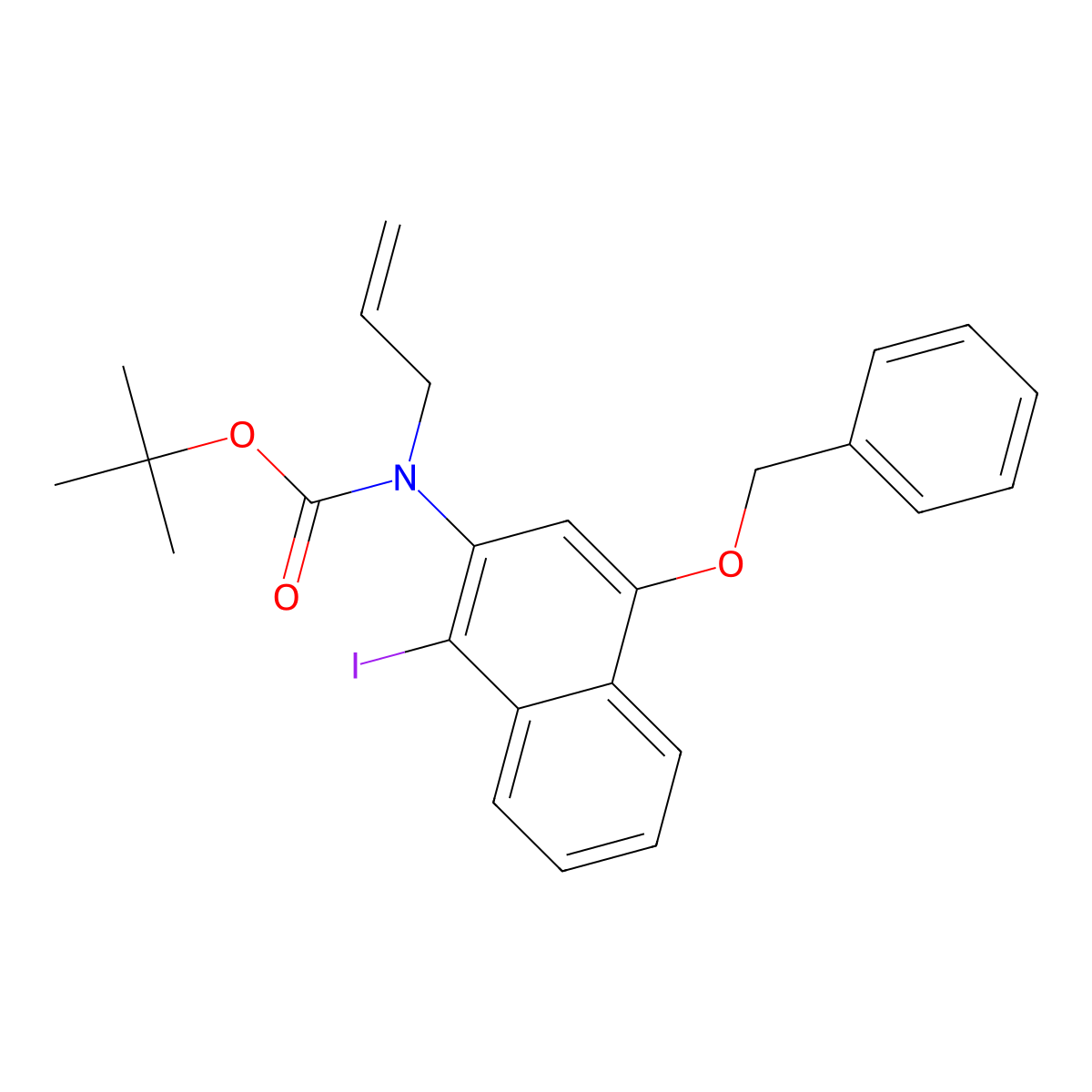 tert-butyl N-(4-(benzyloxy)-1-iodonaphthalen-2-yl)-N-(prop-2-en-1-yl)carbamate molecular structure, CAS 161646-54-4