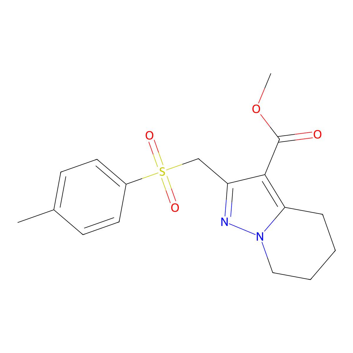 methyl 2-[(4-methylbenzenesulfonyl)methyl]-4H,5H,6H,7H-pyrazolo[1,5-a]pyridine-3-carboxylate molecular structure, CAS 1616500-59-4