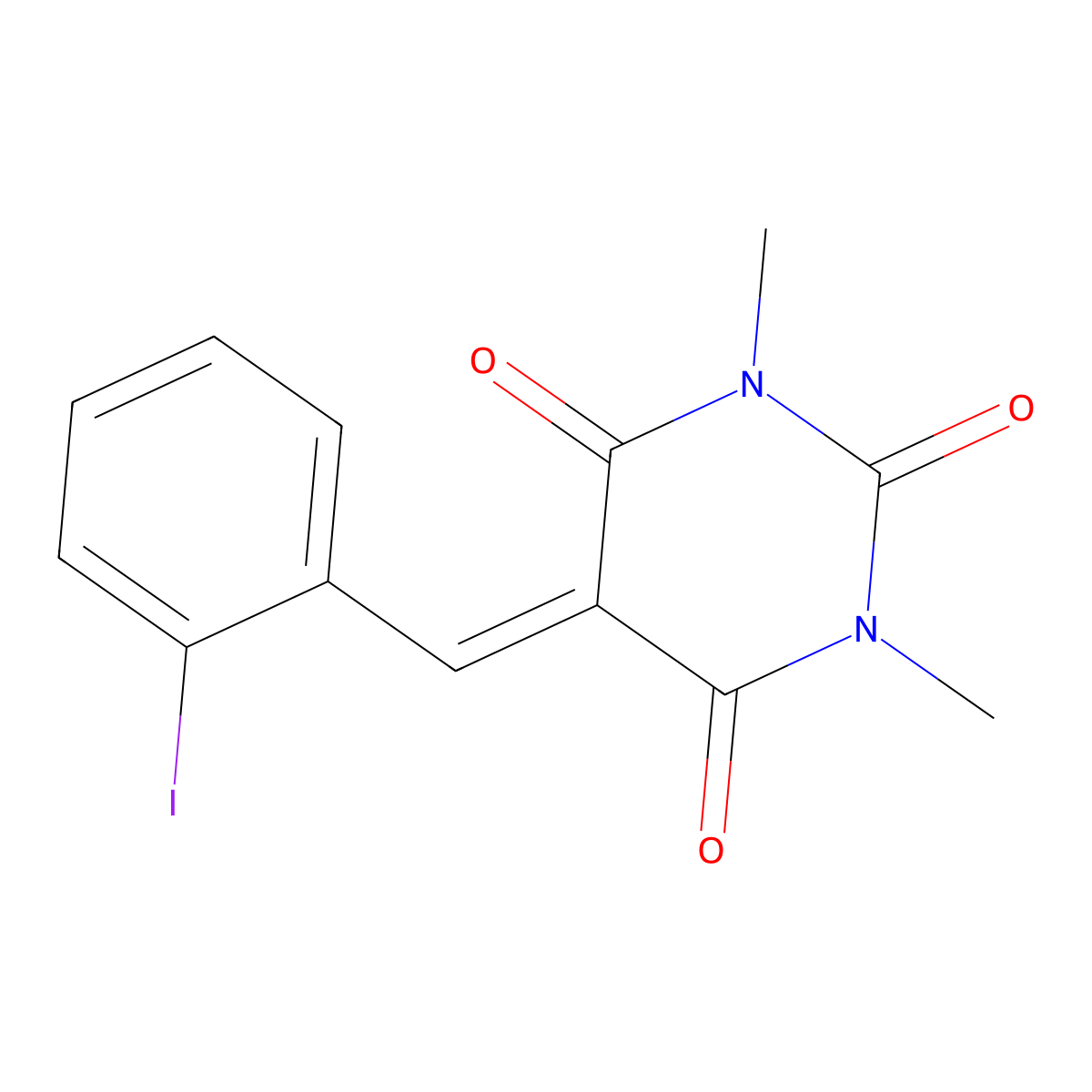 5-[(2-Iodophenyl)methylidene]-1,3-dimethyl-1,3-diazinane-2,4,6-trione molecular structure, CAS 1616500-69-6