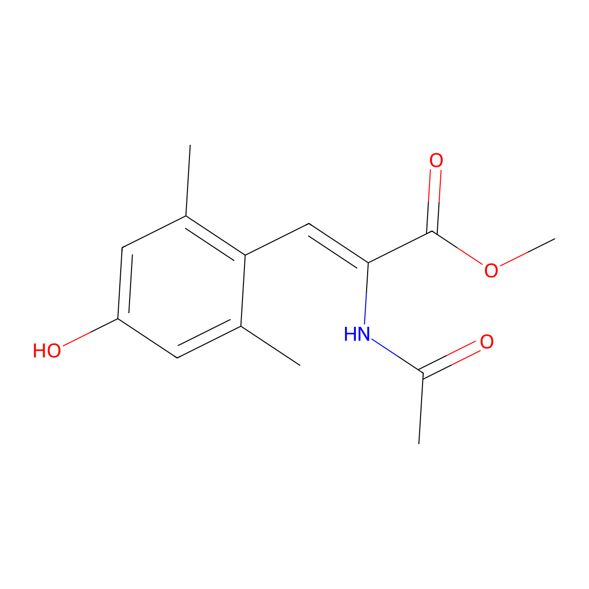 methyl (2Z)-2-acetamido-3-(4-hydroxy-2,6-dimethylphenyl)prop-2-enoate molecular structure, CAS 1616502-84-1