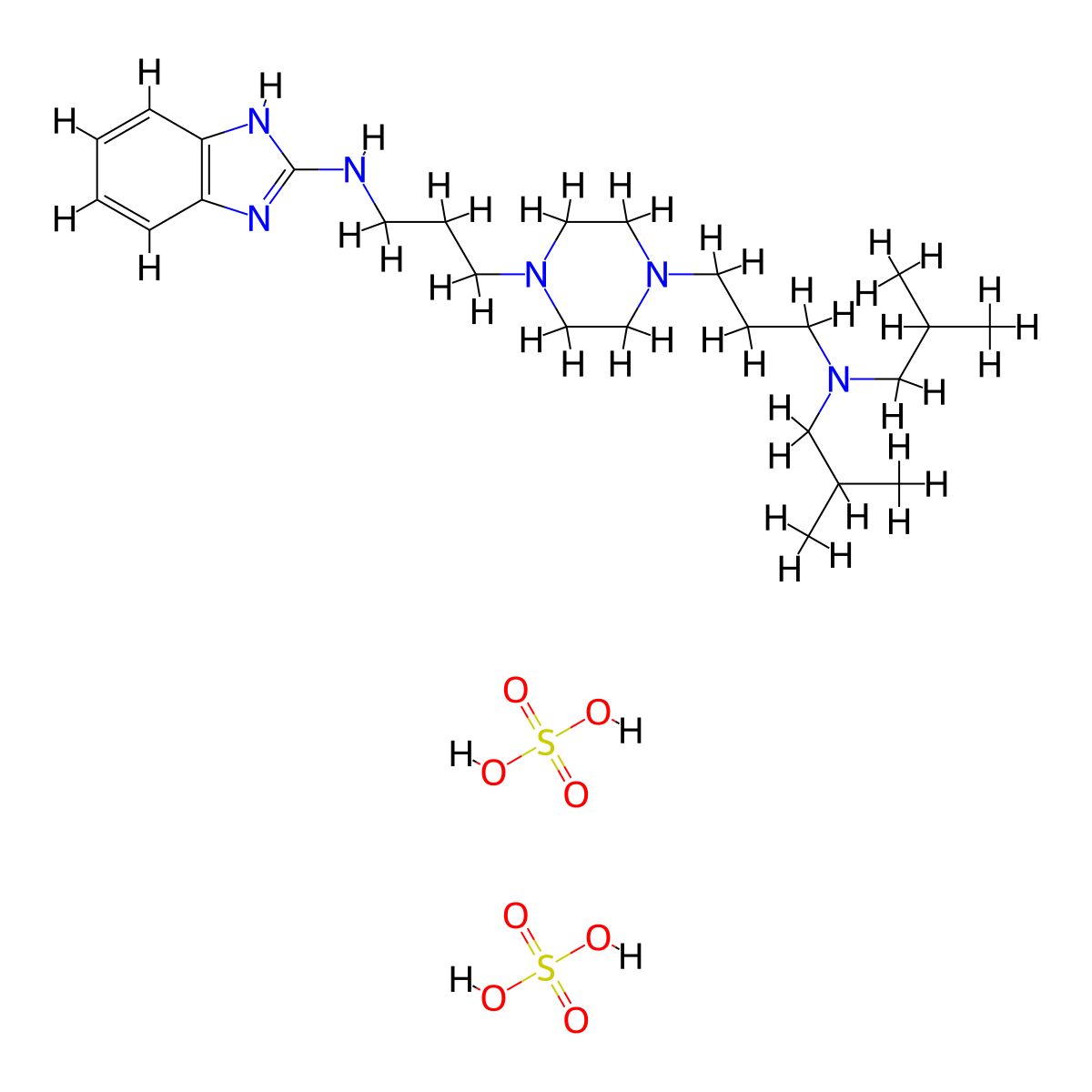 N-(3-(4-(3-(Diisobutylamino)propyl)piperazin-1-yl)propyl)-1H-benzo(d)imidazol-2-amine disulphate salt molecular structure, CAS 1616671-13-6