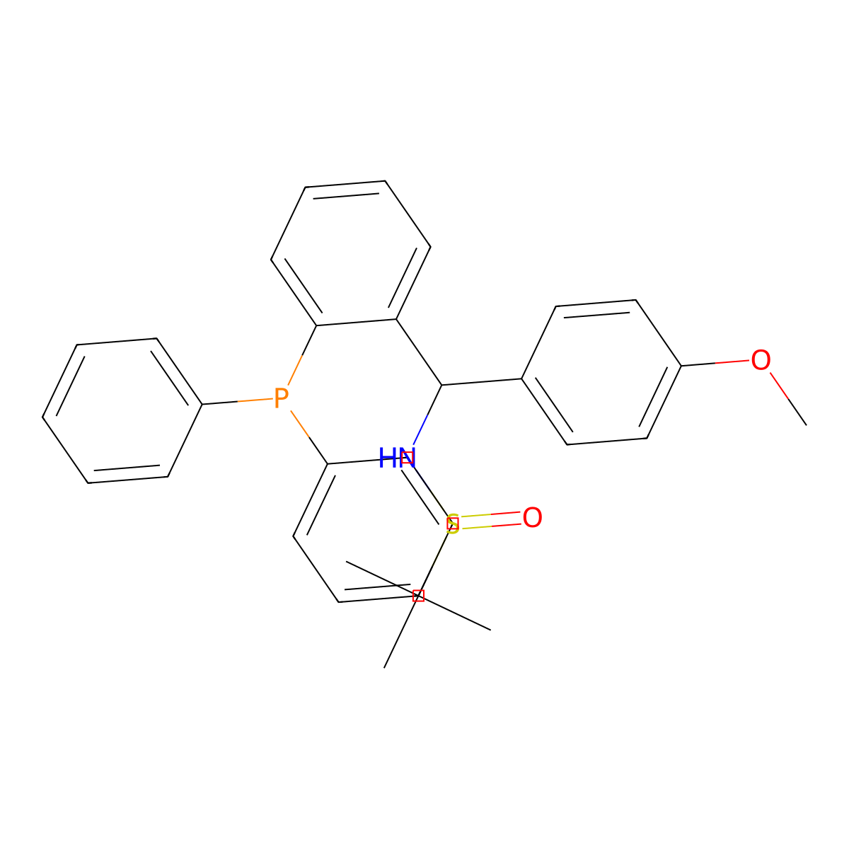 (R)-N-((S)-(2-(diphenylphosphanyl)phenyl)(4-methoxyphenyl)methyl)-2-methylpropane-2-sulfinamide molecular structure, CAS 1616688-62-0