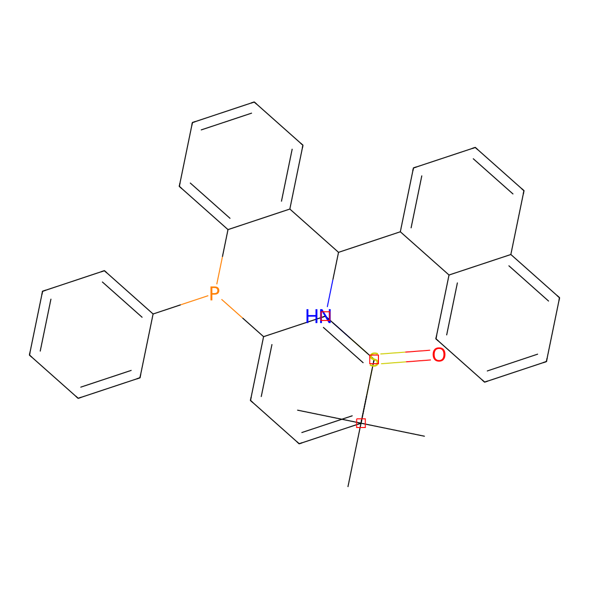 (R)-N-((R)-(2-(diphenylphosphanyl) phenyl)(naphthalen-1-yl)methyl)-2-methylpropane-2-sulfinamide molecular structure, CAS 1616688-65-3
