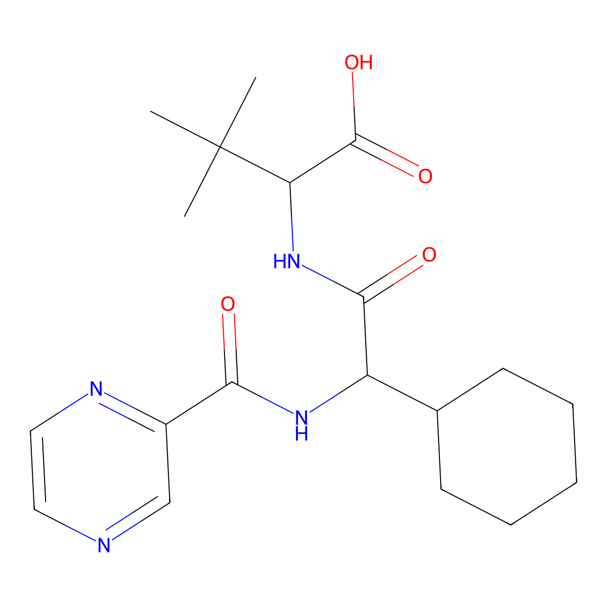 (R)-2-((R)-2-cyclohexyl-2-(pyrazine-2-carboxamido)acetamido)-3,3-dimethylbutanoic acid molecular structure, CAS 1616728-80-3