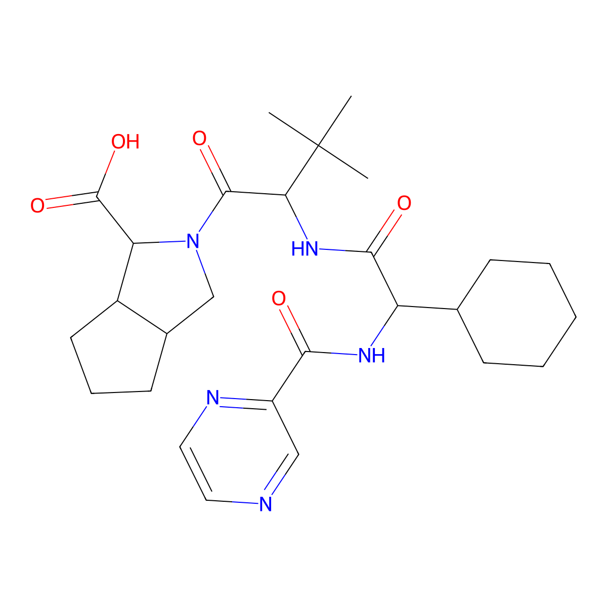 (1S,3aR,6aS)-2-((R)-2-((R)-2-cyclohexyl-2-(pyrazine-2-carboxamido)acetamido)-3,3-dimethylbutanoyl)octahydrocyclopenta[c]pyrrole-1-carboxylic acid molecular structure, CAS 1616728-82-5