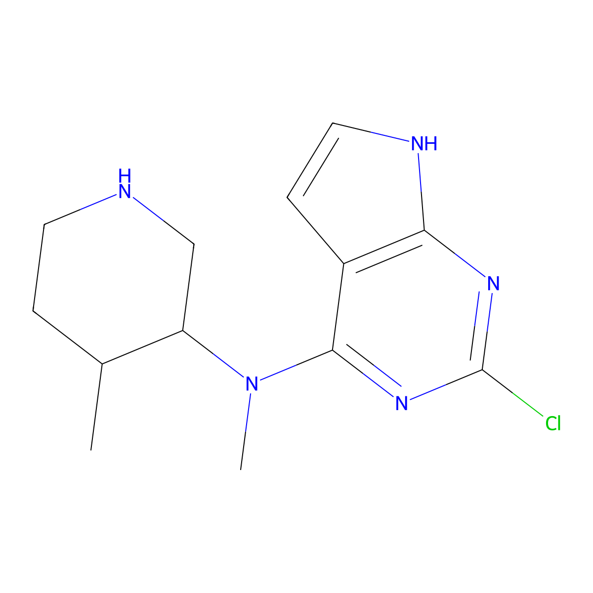 2-chloro-N-methyl-N-((3R,4R)-4-methylpiperidin-3-yl)-7H-pyrrolo[2,3-d]pyrimidin-4-amine molecular structure, CAS 1616760-97-4