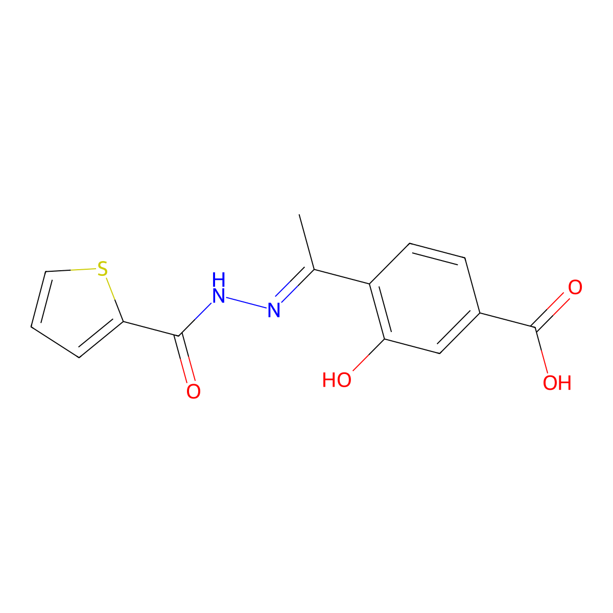 2-Thiophenecarboxylic acid, 2-[1-(4-carboxy-2-hydroxyphenyl)ethylidene]hydrazide molecular structure, CAS 1616773-02-4