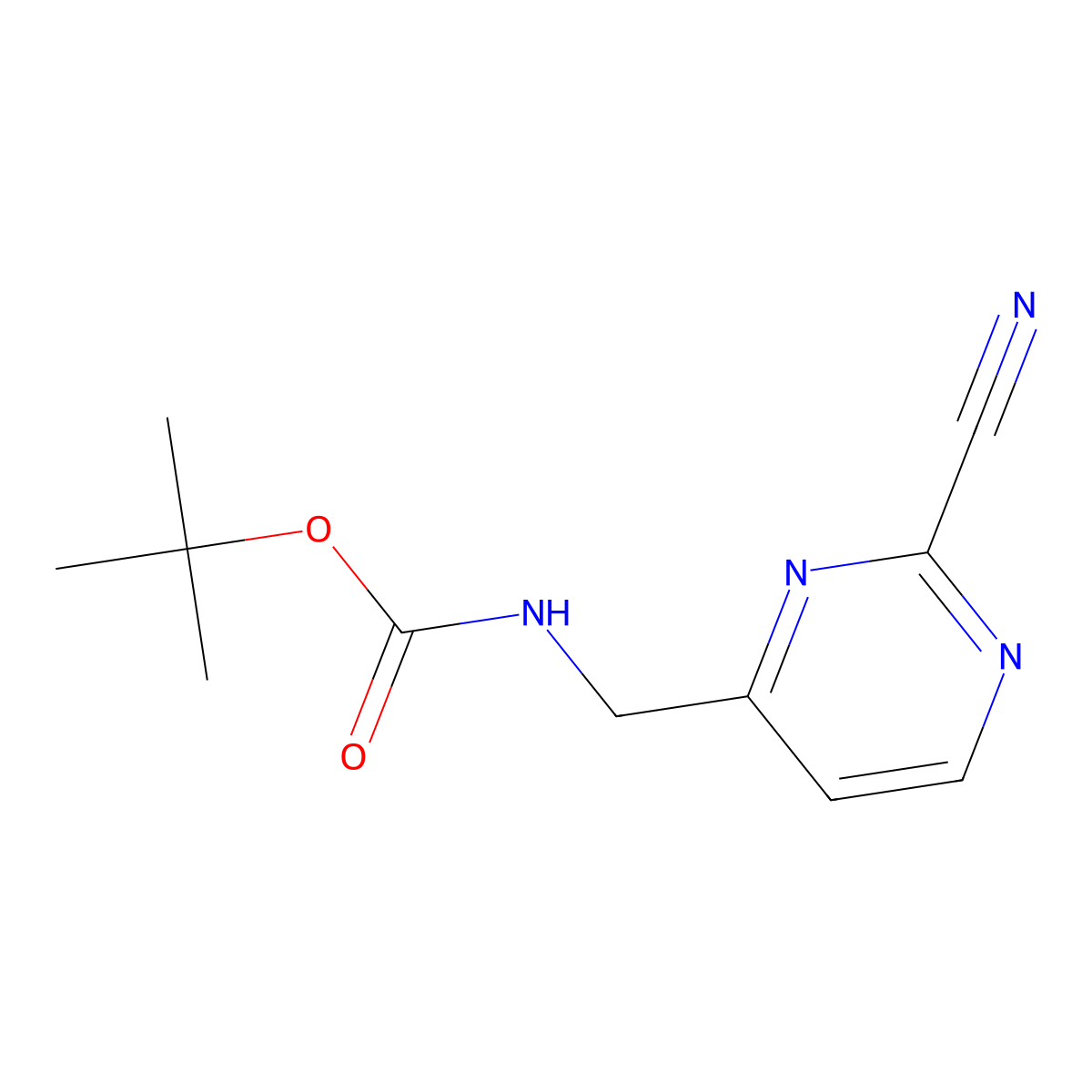 tert-Butyl ((2-cyanopyrimidin-4-yl)methyl)carbamate molecular structure, CAS 1616775-55-3