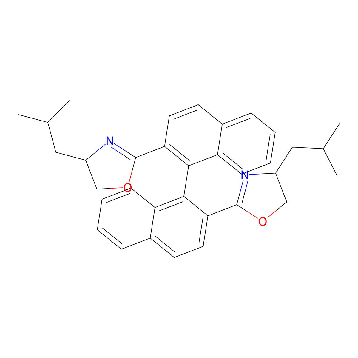 (S)-2,2'-Bis((S)-4-isobutyl-4,5-dihydrooxazol-2-yl)-1,1'-binaphthalene molecular structure, CAS 1616784-76-9