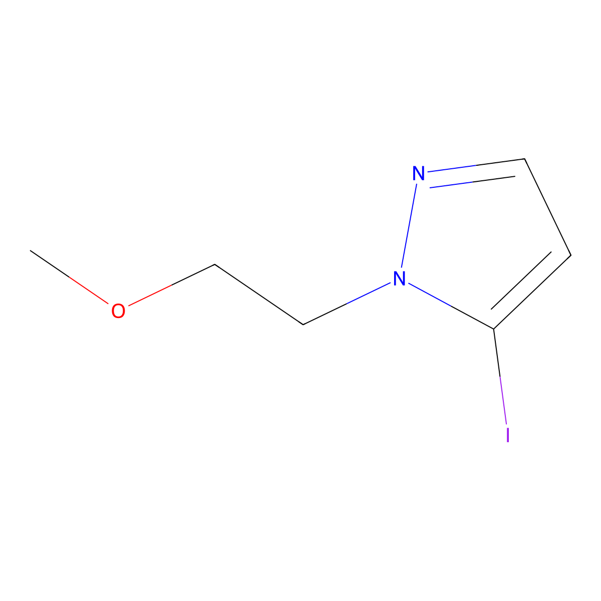 5-iodo-1-(2-methoxyethyl)-1H-pyrazole molecular structure, CAS 1616829-29-8