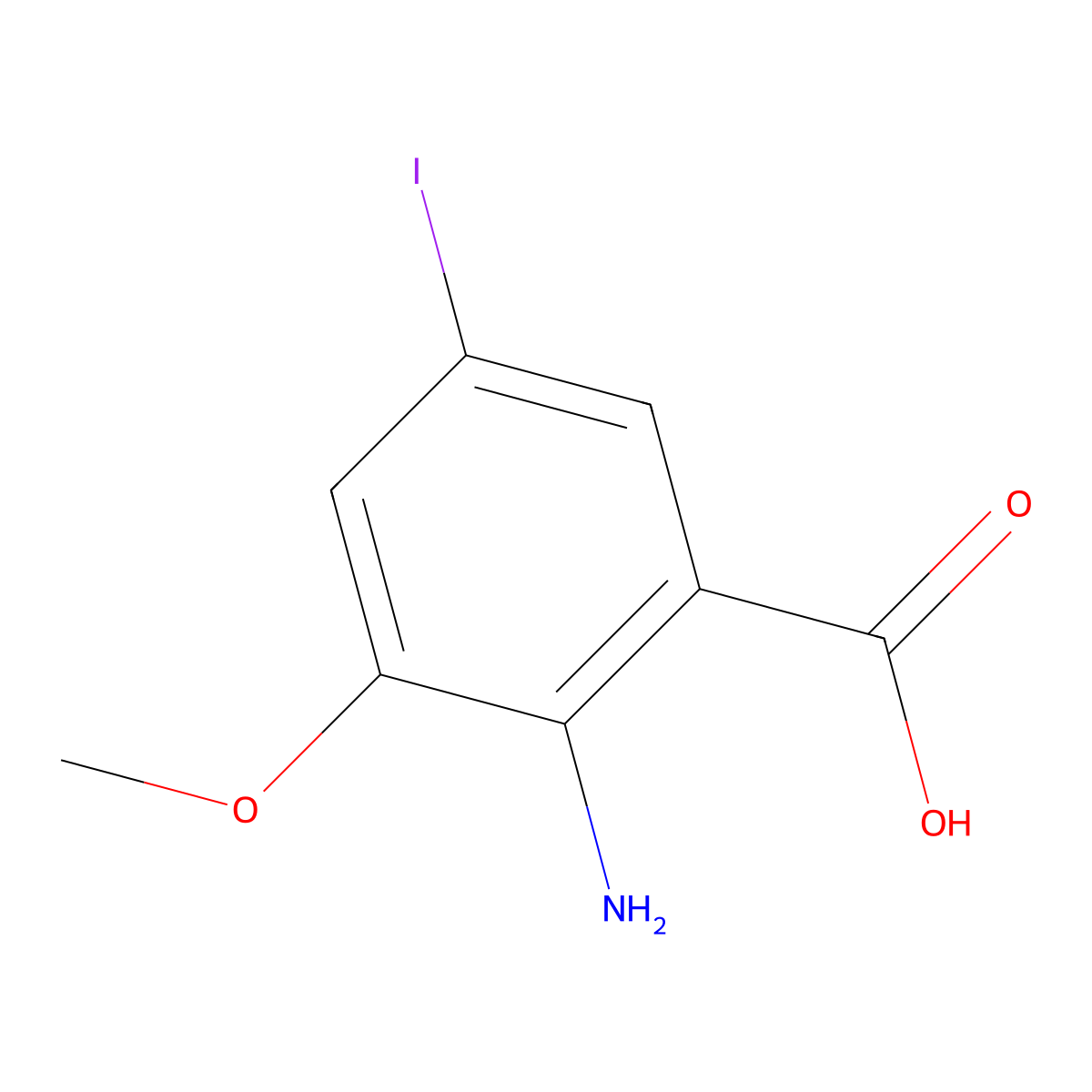 2-Amino-5-iodo-3-methoxybenzoic acid molecular structure, CAS 1616831-34-5
