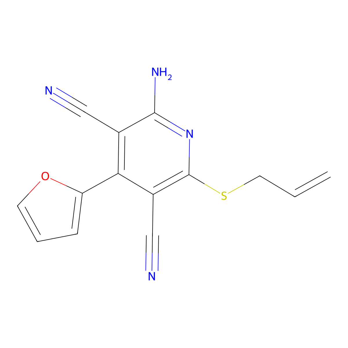 2-Amino-4-(furan-2-yl)-6-prop-2-enylsulfanylpyridine-3,5-dicarbonitrile molecular structure, CAS 161689-57-2