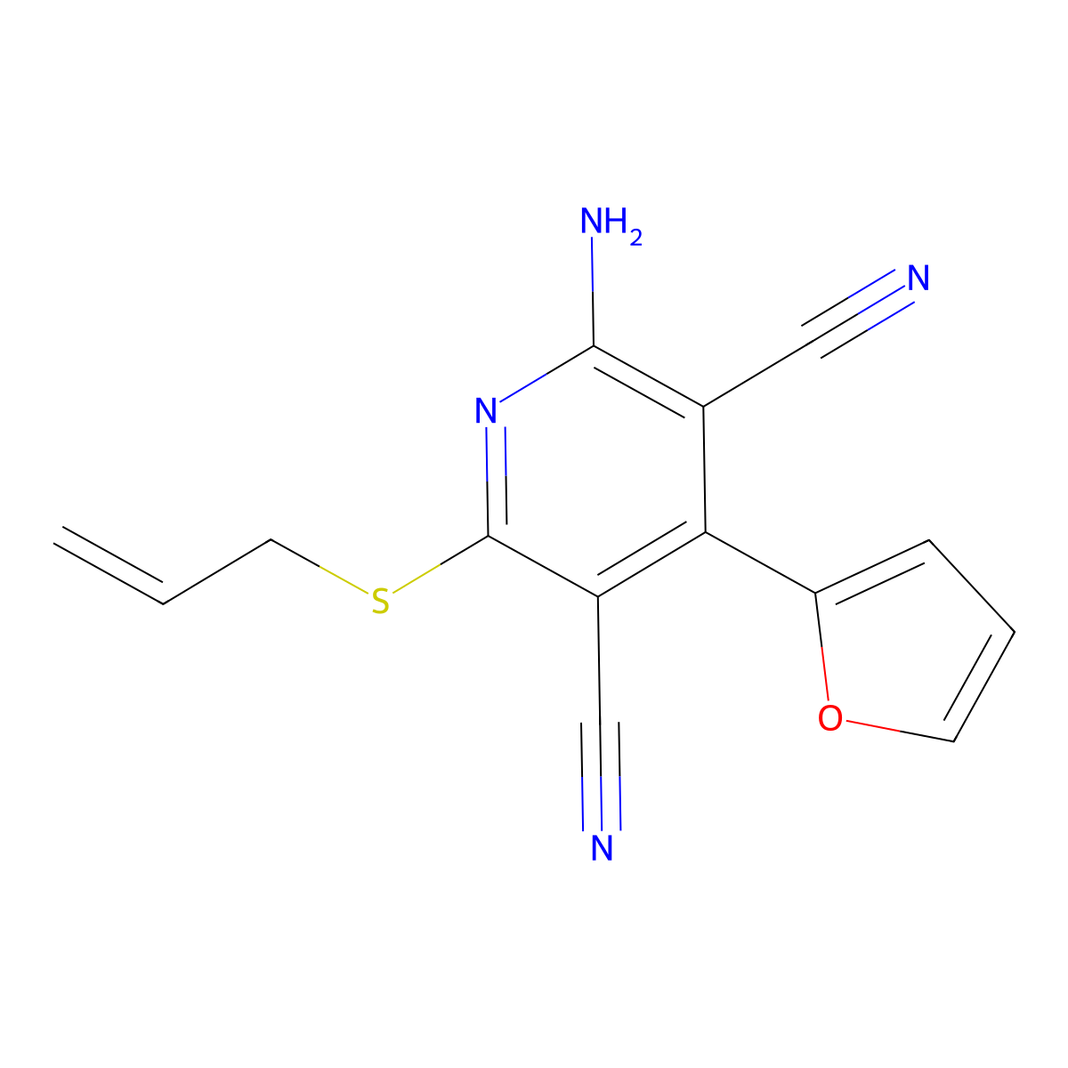 2-Amino-4-(furan-2-yl)-6-prop-2-enylsulfanylpyridine-3,5-dicarbonitrile molecular structure, CAS 161689-57-2