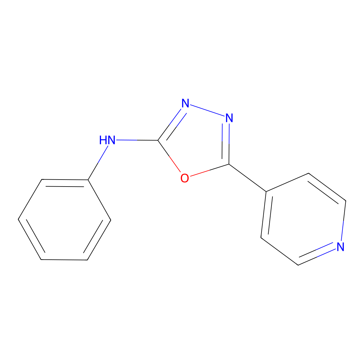1,3,4-Oxadiazol-2-amine, N-phenyl-5-(4-pyridinyl)- molecular structure, CAS 1617-94-3