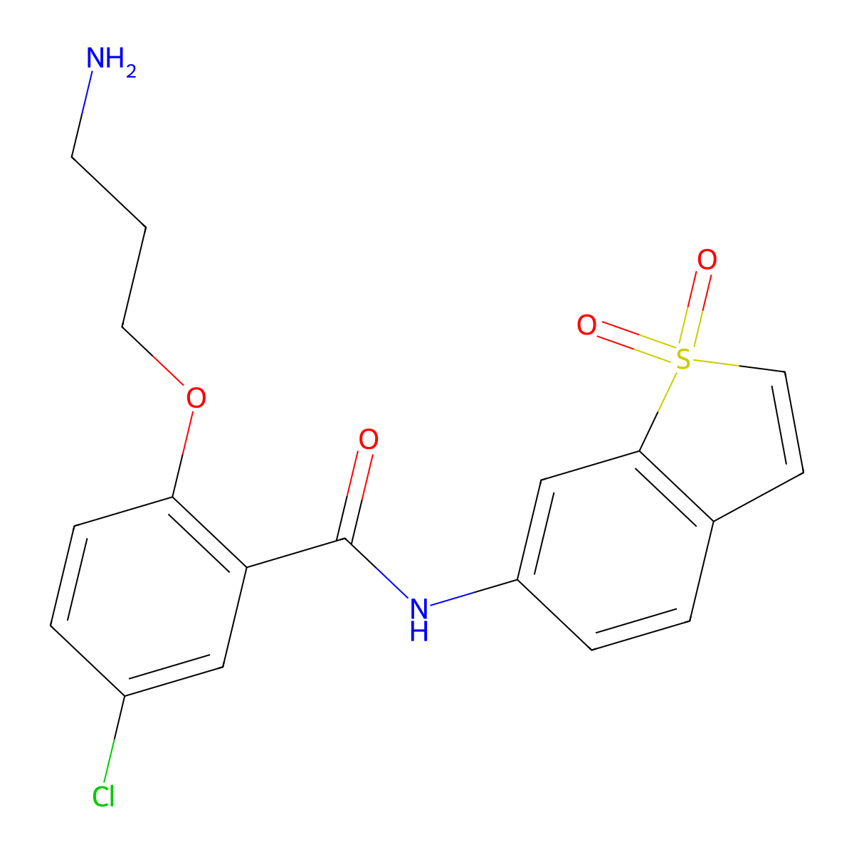 2-(3-aminopropoxy)-5-chloro-N-(1,1-dioxo-1-benzothiophen-6-yl)benzamide molecular structure, CAS 1617518-22-5