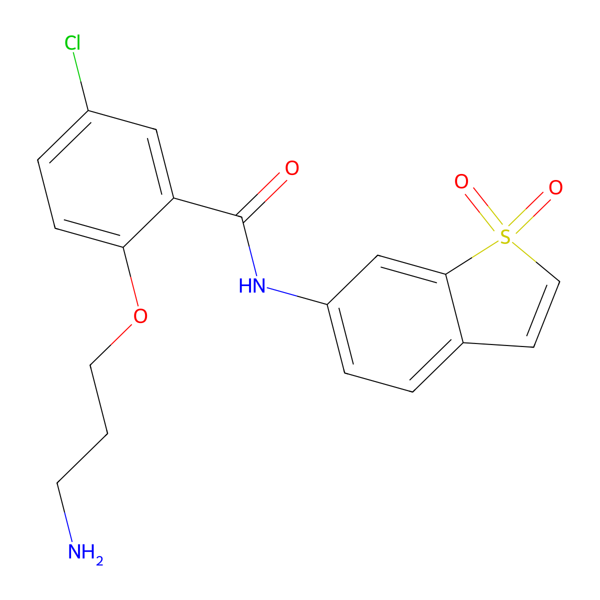 2-(3-aminopropoxy)-5-chloro-N-(1,1-dioxo-1-benzothiophen-6-yl)benzamide molecular structure, CAS 1617518-22-5