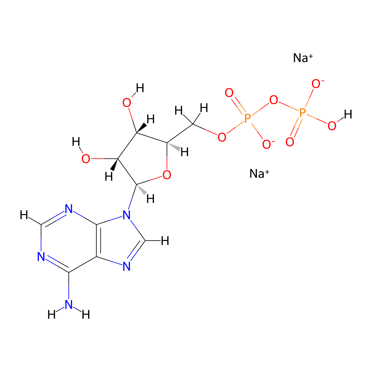 Adenosine 5'-(trihydrogen diphosphate), sodium salt (1:2) molecular structure, CAS 16178-48-6