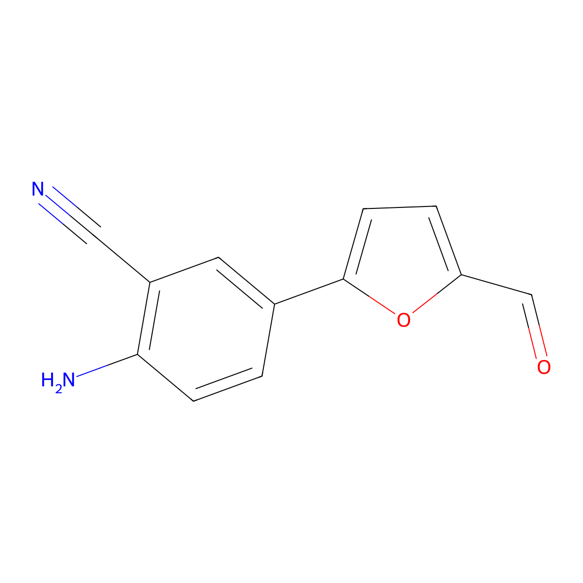 2-Amino-5-(5-formylfuran-2-yl)benzonitrile molecular structure, CAS 1618101-98-6