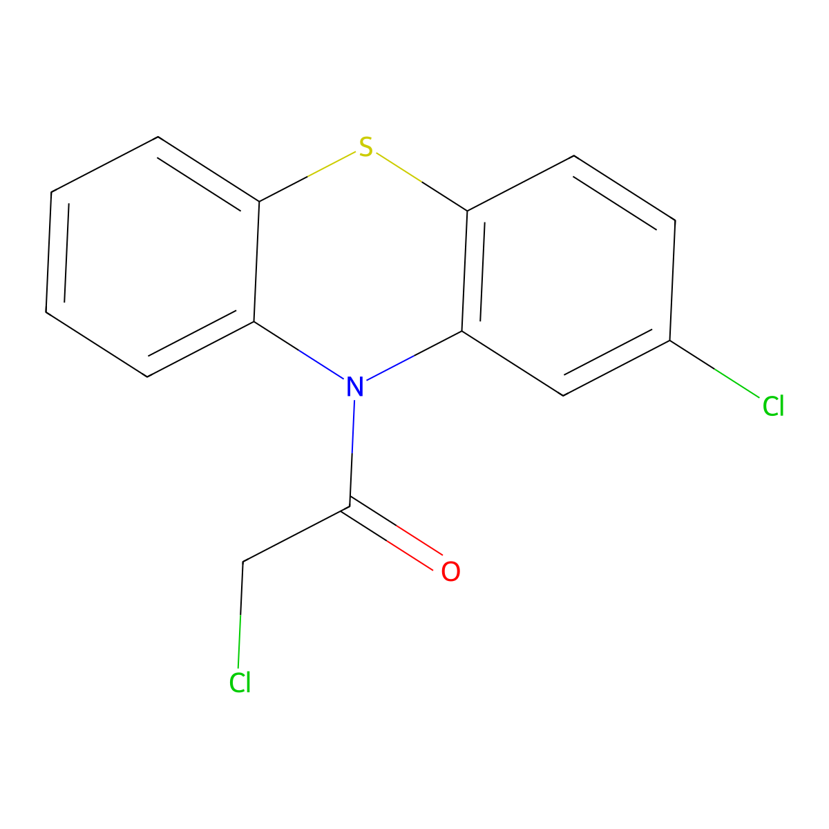2-chloro-1-(2-chloro-10H-phenothiazin-10-yl)ethan-1-one molecular structure, CAS 16189-69-8