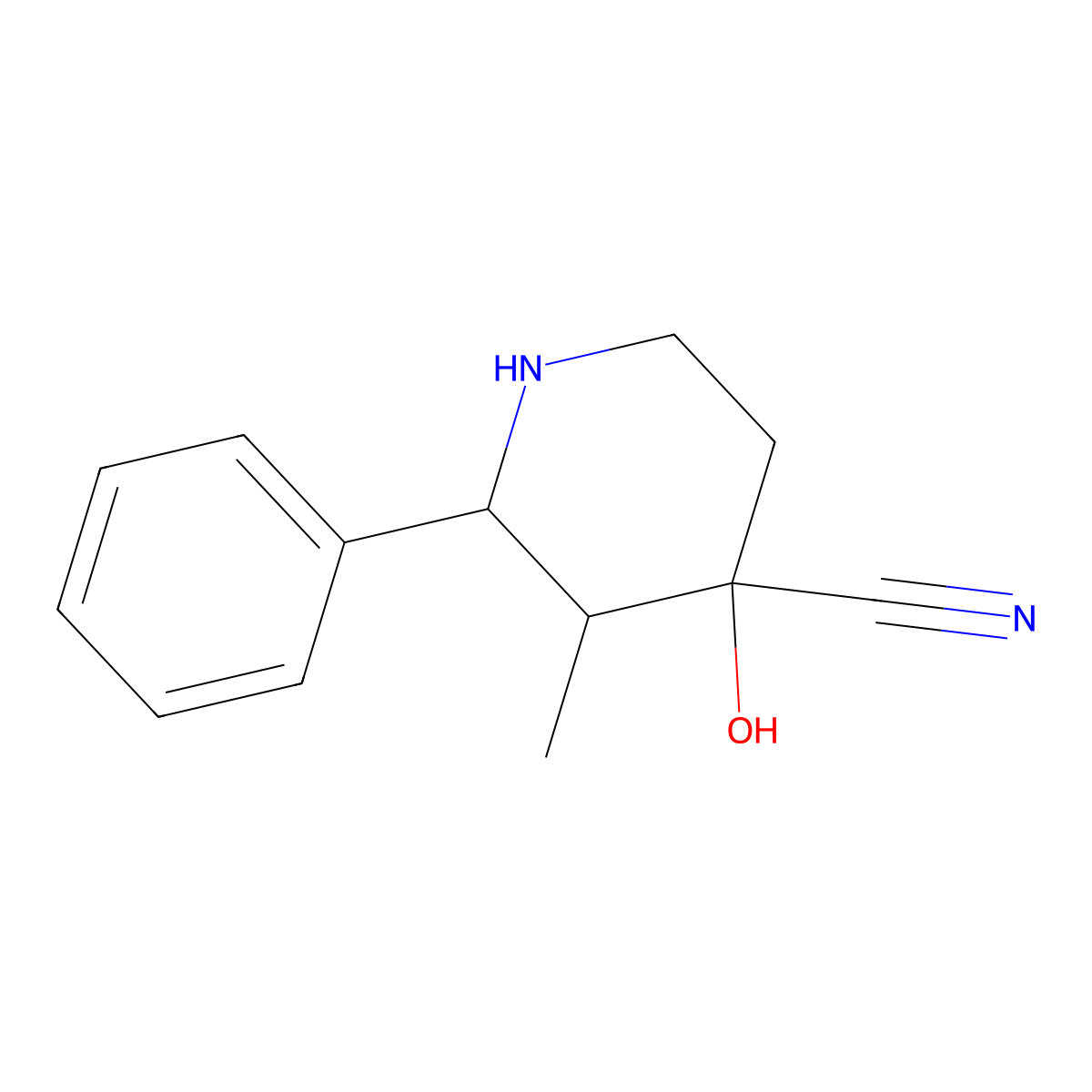 4-Hydroxy-3-methyl-2-phenylpiperidine-4-carbonitrile molecular structure, CAS 161894-26-4