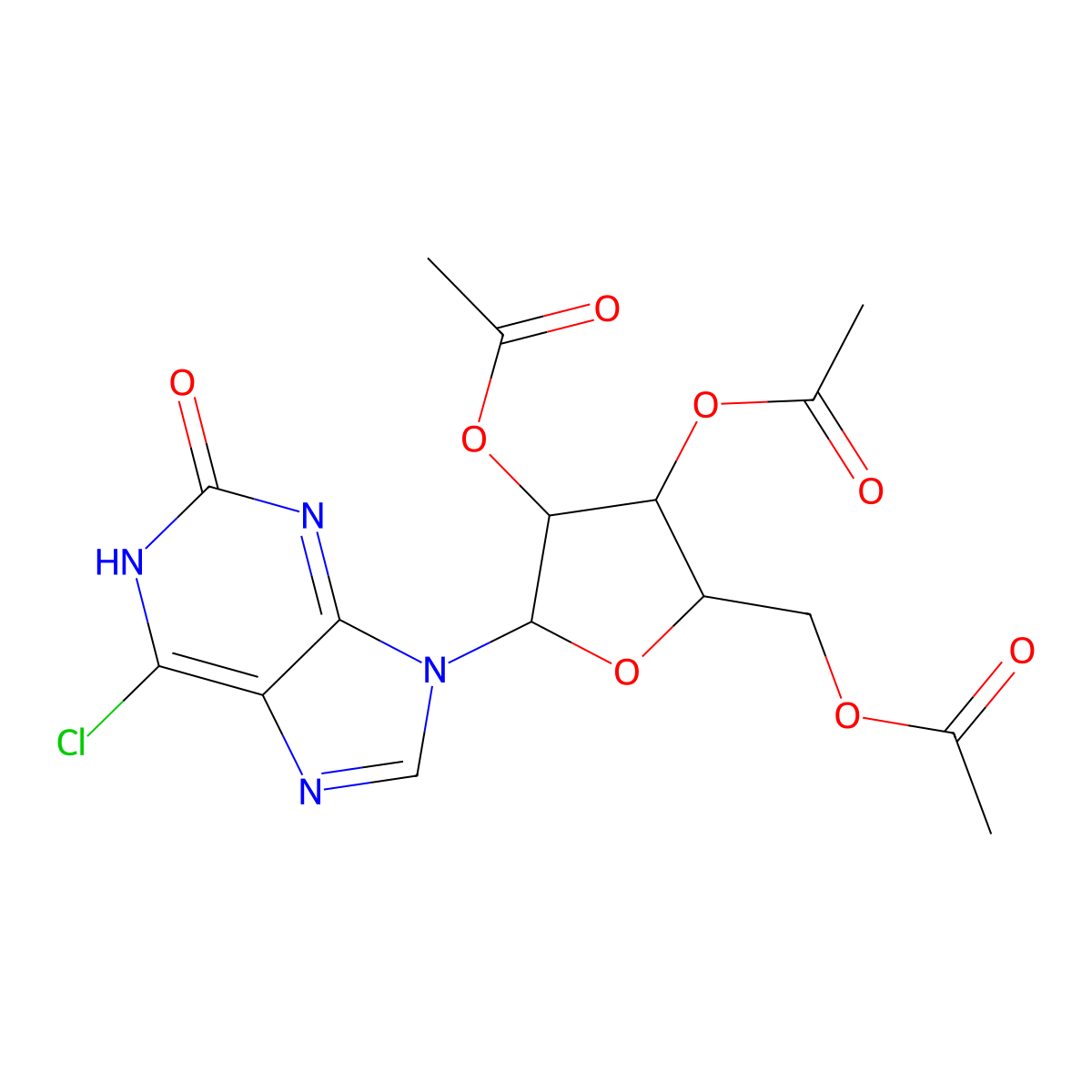 6-Chloro-2-hydroxy-9-(2',3',5'-tri-O-acetyl-b-D-ribofuranosyl)purine molecular structure, CAS 161923-50-8