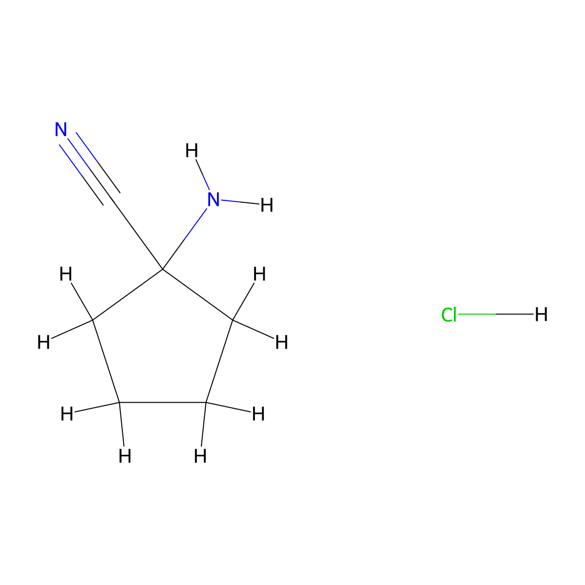 1-Aminocyclopentanecarbonitrile hydrochloride molecular structure, CAS 16195-83-8