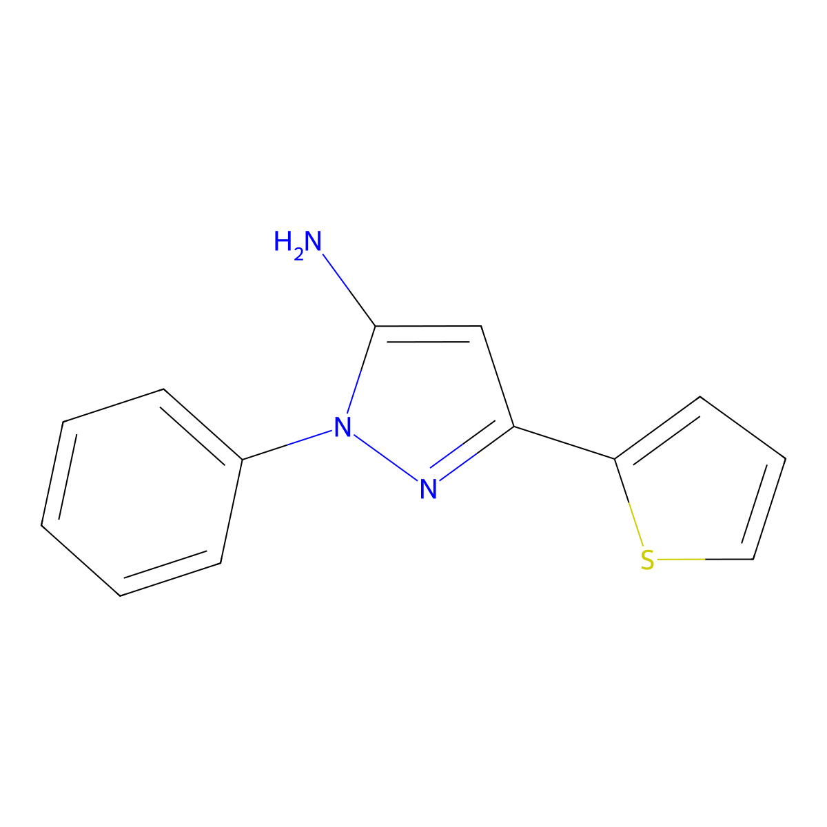 1-phenyl-3-(thiophen-2-yl)-1H-pyrazol-5-amine molecular structure, CAS 161952-26-7