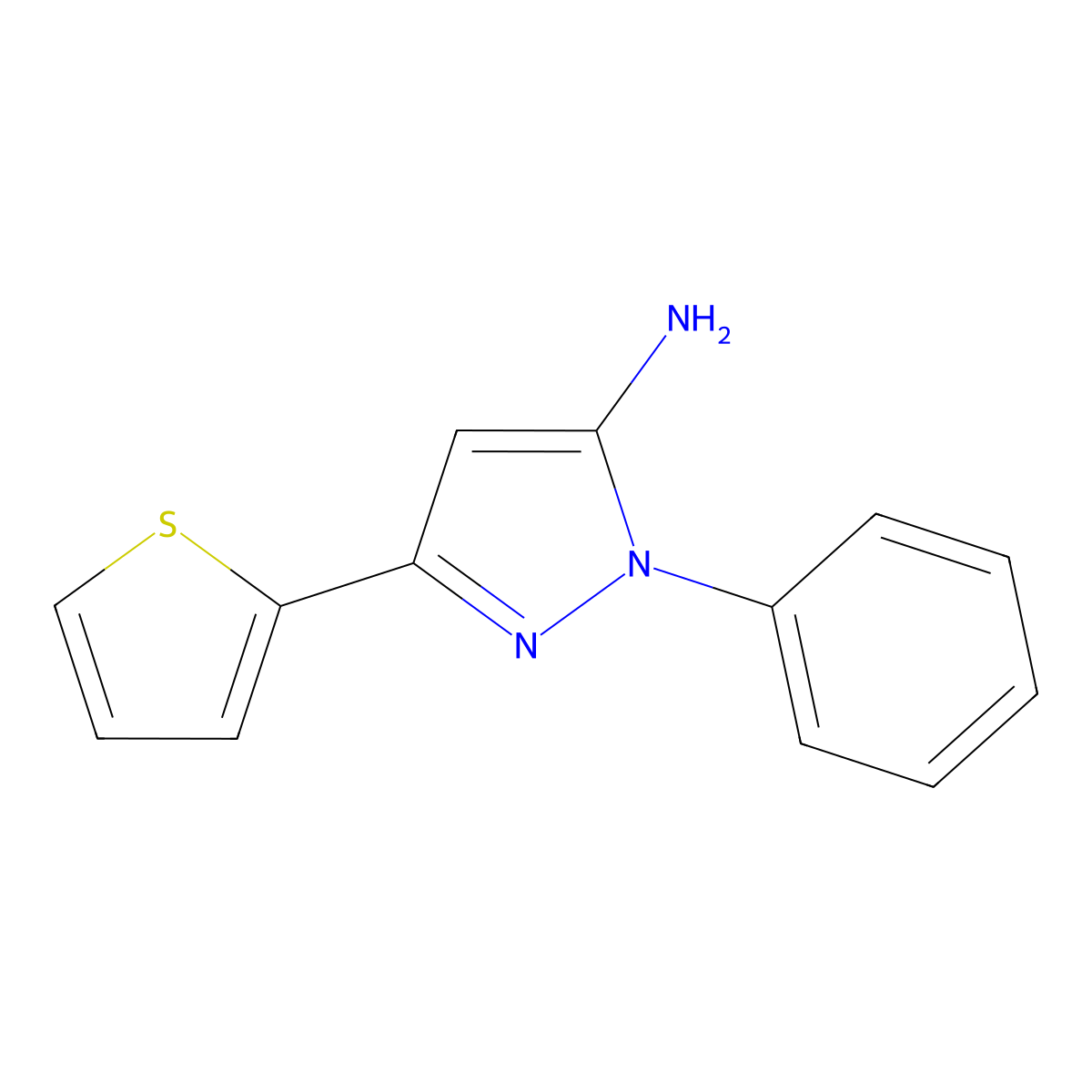 1-phenyl-3-(thiophen-2-yl)-1H-pyrazol-5-amine molecular structure, CAS 161952-26-7