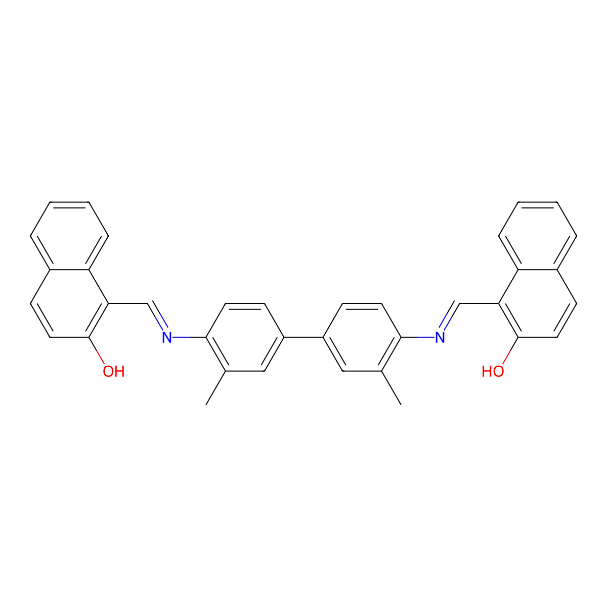 1,1'-(((3,3'-Dimethyl-[1,1'-biphenyl]-4,4'-diyl)bis(azanylylidene))bis(methanylylidene))bis(naphthalen-2-ol) molecular structure, CAS 16196-97-7