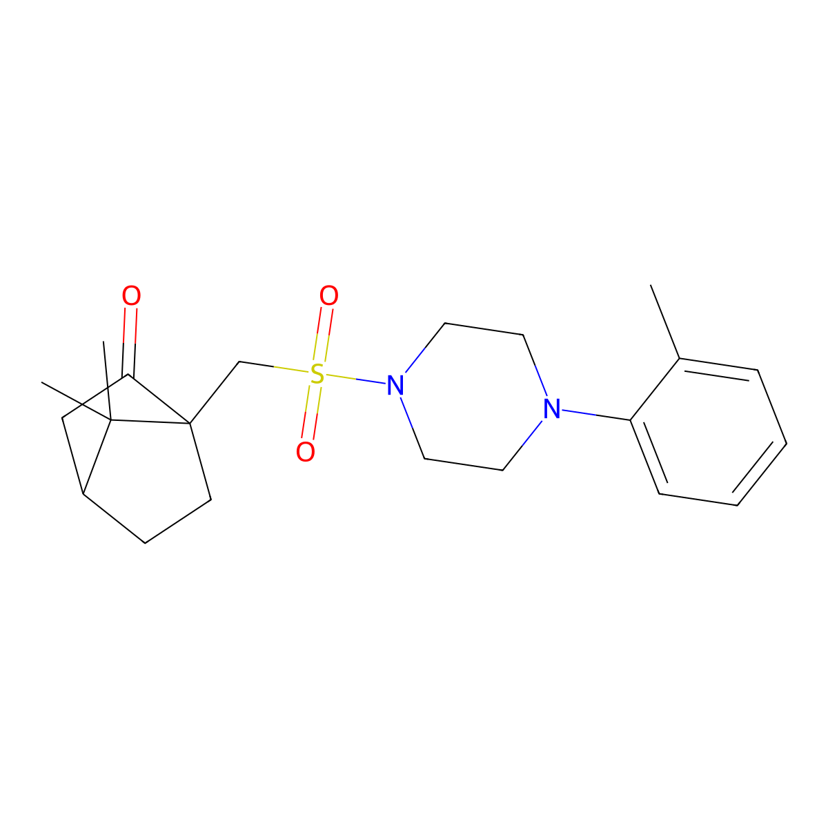 7,7-Dimethyl-1-(4-o-tolyl-piperazine-1-sulfonylmethyl)-bicyclo[2.2.1]heptan-2-one molecular structure, CAS 161972-24-3