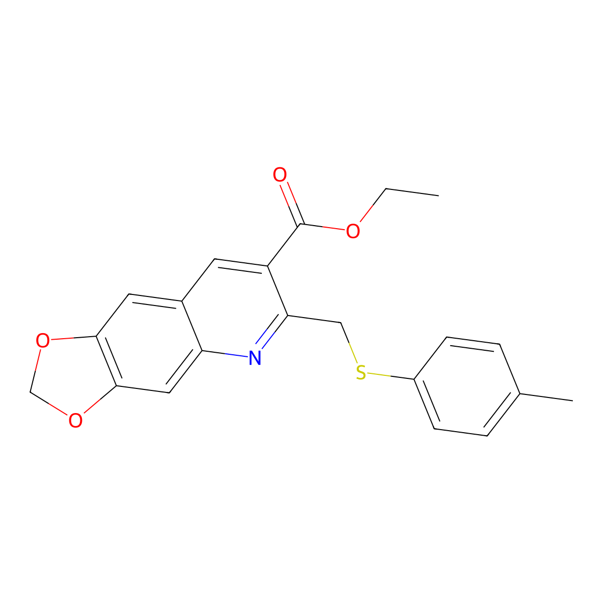 Ethyl6-{[(4-methylphenyl)sulfanyl]methyl}[1,3]dioxolo[4,5-g]quinoline-7-carboxylate molecular structure, CAS 161988-56-3