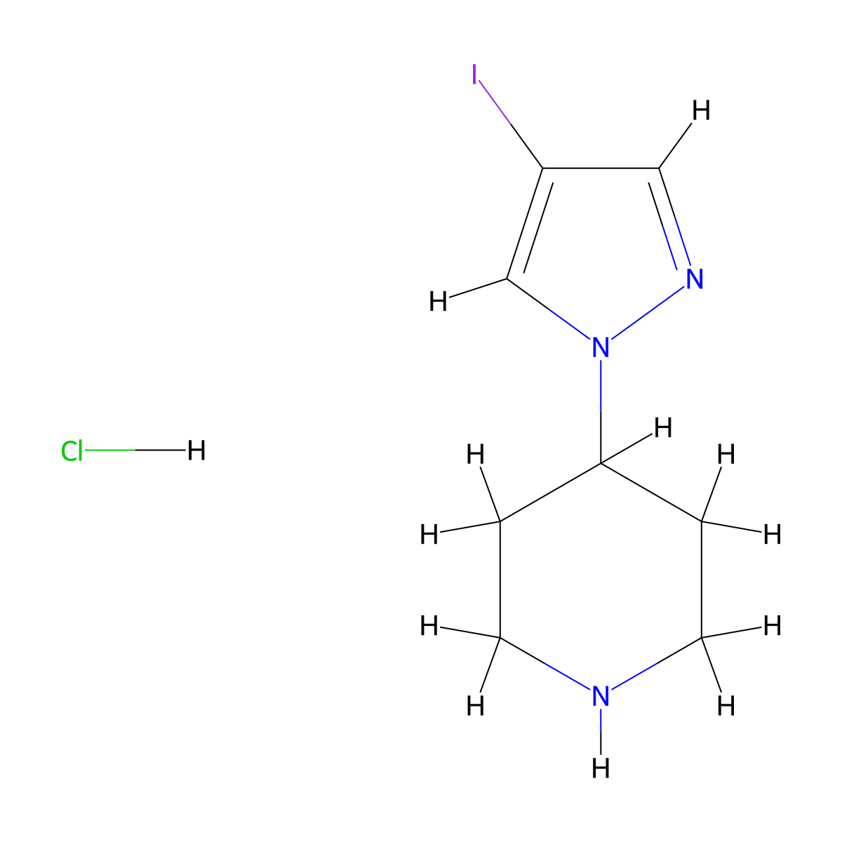 4-(4-iodo-1H-pyrazol-1-yl)piperidine hydrochloride molecular structure, CAS 1619898-64-4