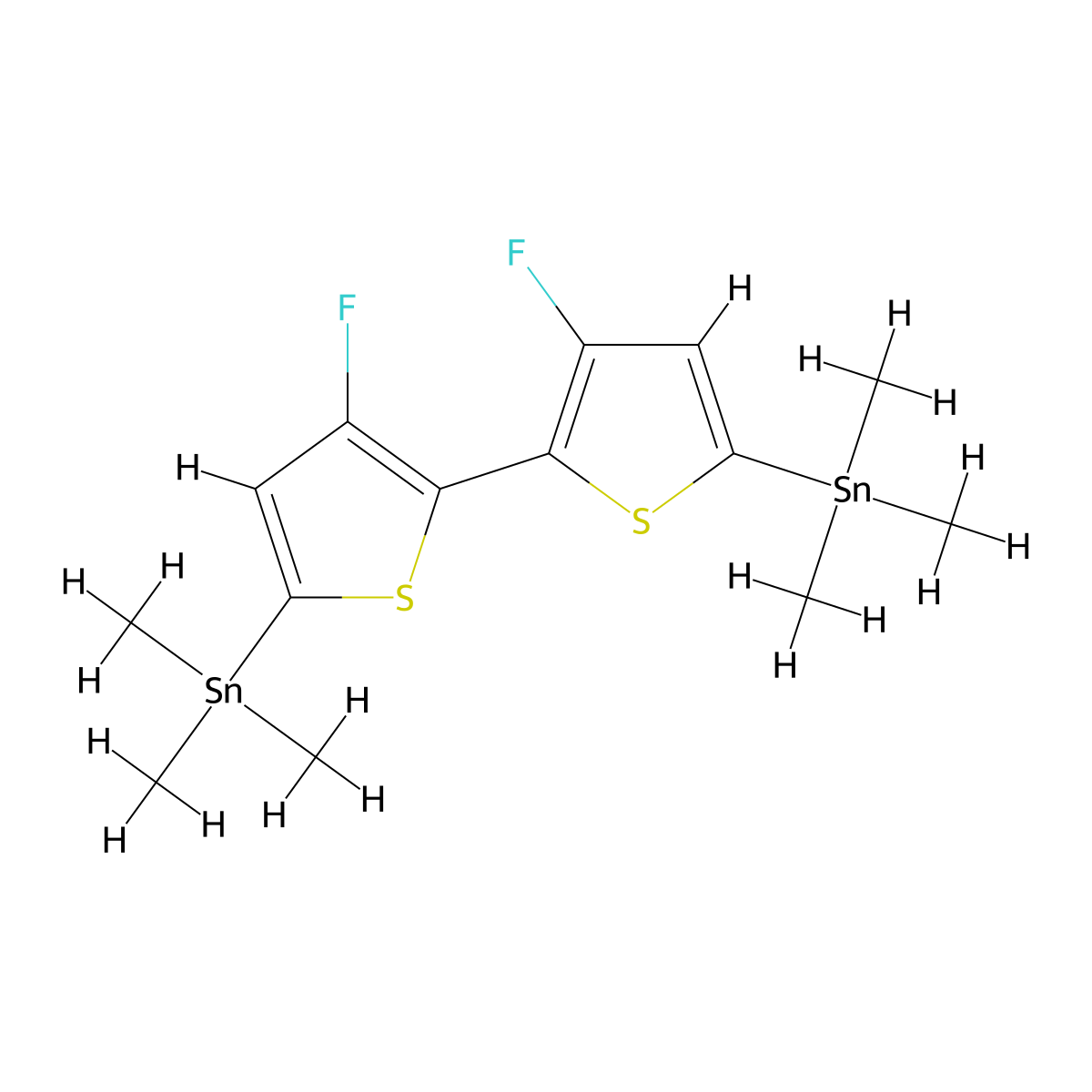 (3,3'-Difluoro-(2,2'-bithiophene)-5,5'-diyl)bis(trimethylstannane) molecular structure, CAS 1619967-09-7