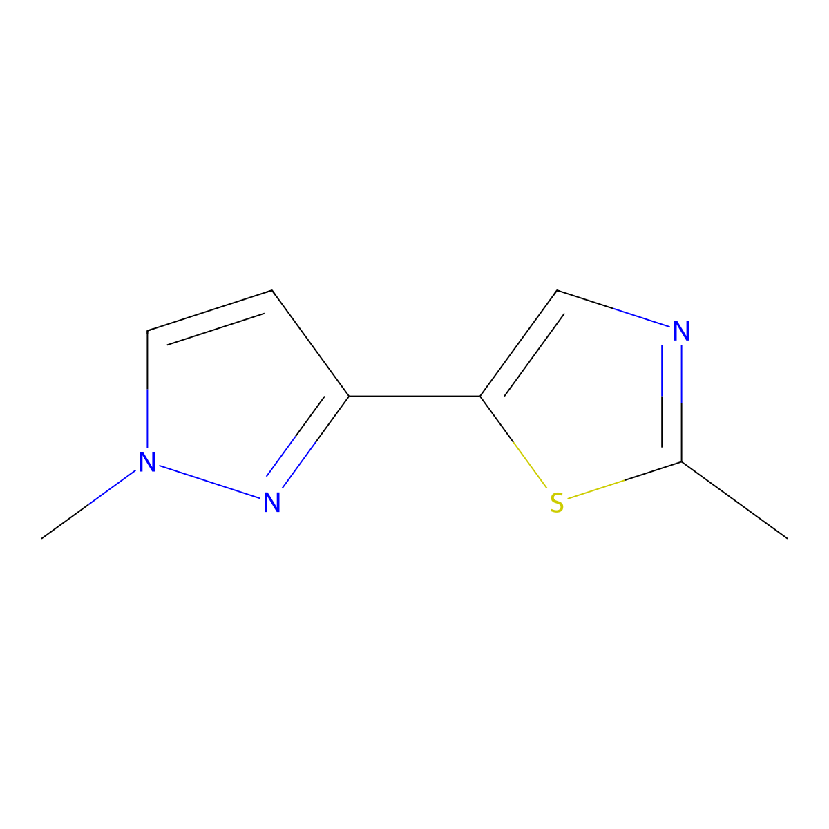 2-methyl-5-(1-methyl-1H-pyrazol-3-yl)Thiazole molecular structure, CAS 1619990-45-2