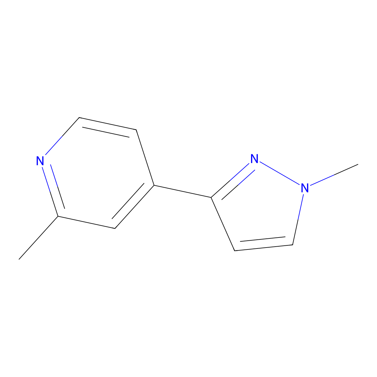 2-Methyl-4-(1-methyl-1H-pyrazol-3-yl)pyridine molecular structure, CAS 1619991-53-5