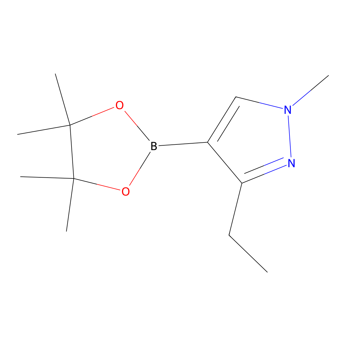 3-ethyl-1-methyl-4-(tetramethyl-1,3,2-dioxaborolan-2-yl)-1H-pyrazole molecular structure, CAS 1619991-78-4
