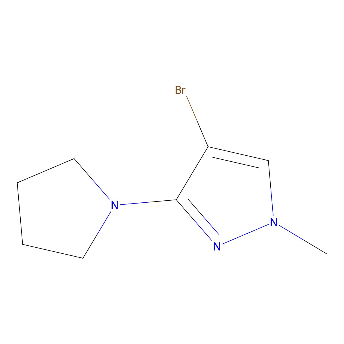 4-bromo-1-methyl-3-(pyrrolidin-1-yl)-1H-pyrazole molecular structure, CAS 1619993-54-2